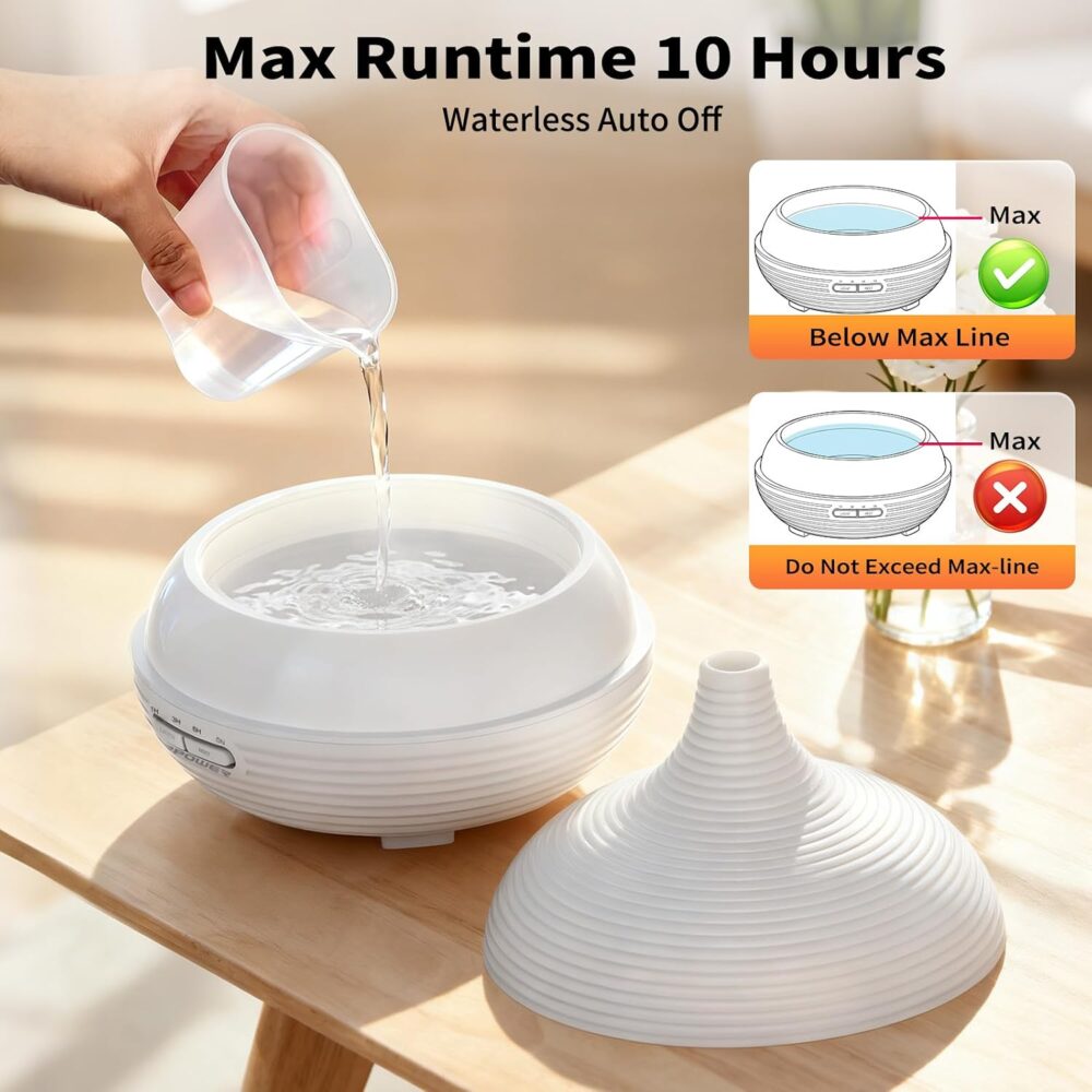 URPOWER 300ml Ultrasonic Aroma Diffuser & Humidifier with Timer (Striped White) - Image 3