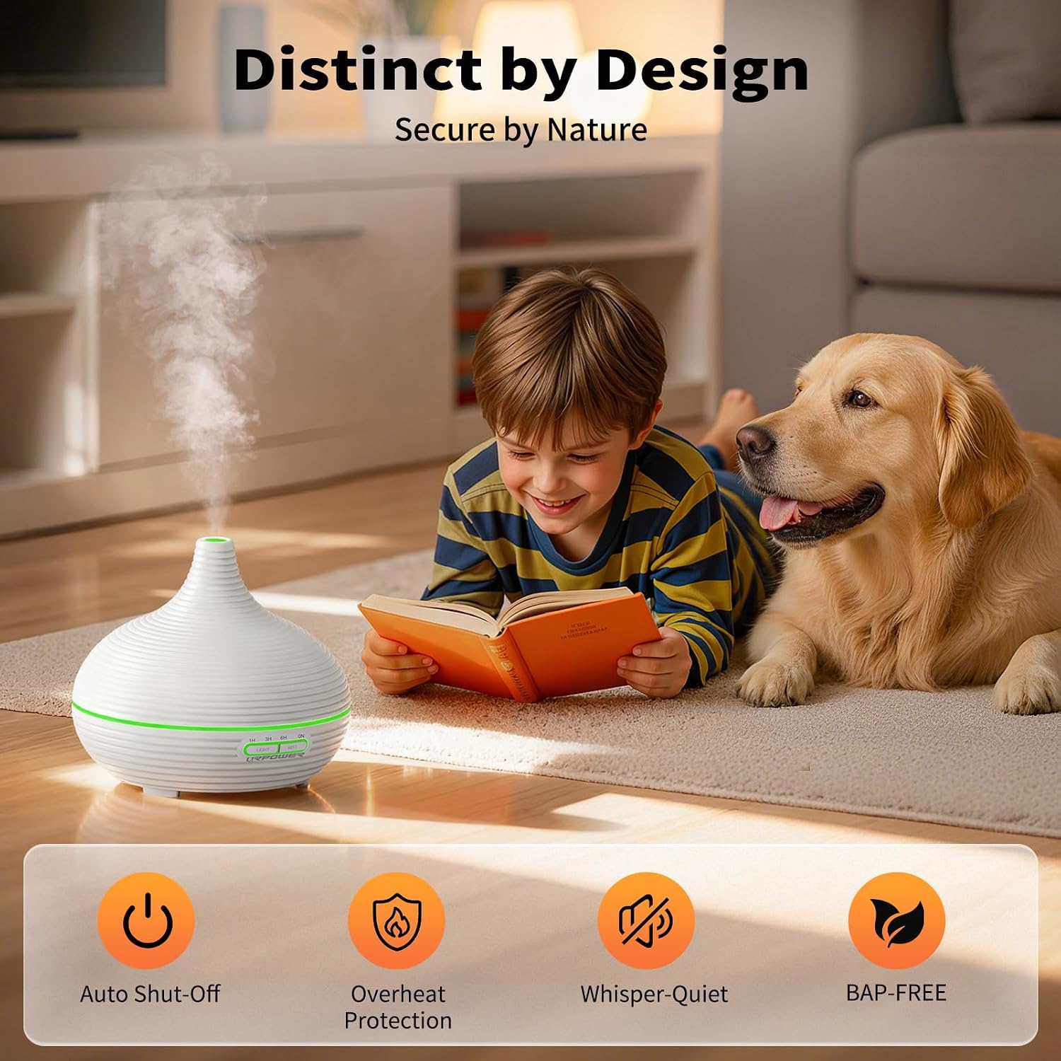 URPOWER 300ml Ultrasonic Aroma Diffuser & Humidifier with Timer (Striped White) - Image 6