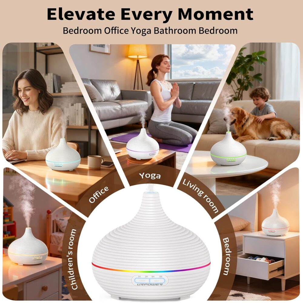 URPOWER 300ml Ultrasonic Aroma Diffuser & Humidifier with Timer (Striped White) - Image 5